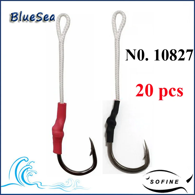 BlueSea 20 шт 10827 красная/черная трубка из нержавеющей стали, крючки для джига, приманка для рыболовного крючка с полиэтиленовой линией