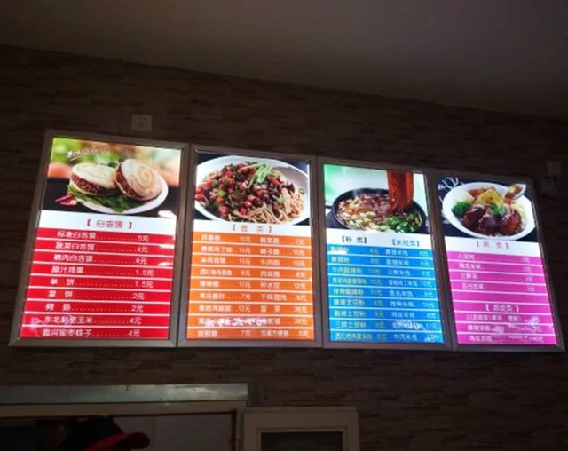 Sliver Aluminum Frame A1 LED Illuminated Menu Light Boxes Restaurant Wall Mounted Lighted Up