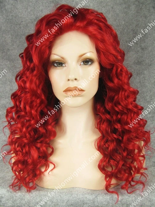 

Free Shipping 20" #3100 High Quality Heavy Density Curly Fashion Women's Lace Front Heat Safe Synthetic Hair Red Cosplay Wig W03