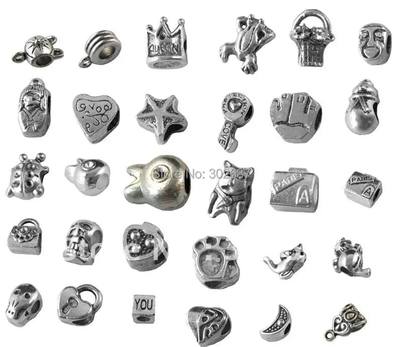 

FREE SHIPPING 150 PCS MIXED LOTS OF TIBETAN SILVER EUROPEAN BEAD CHARM WITH BIG HOLE M19195