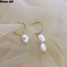 HUANZHI, новинка, S925 Стерлинговое Серебро, булавка, натуральный пресноводный жемчуг, ассиметричные серьги-гвоздики для женщин, девушек, студентов, подарок