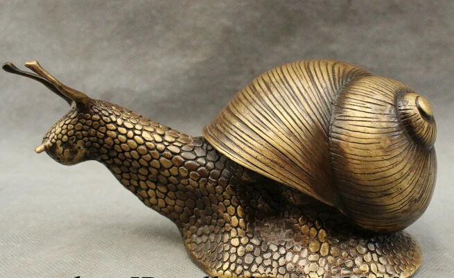 

006488 Folk Chinese Pure Bronze FengShui Wealth Snail Shell Turbo Helix Statue Figurine