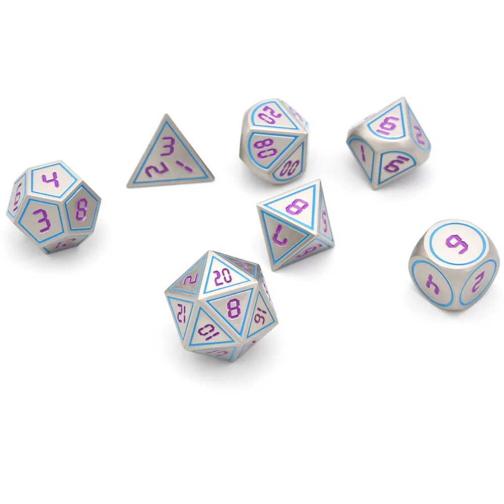 Polyhedral Metal Dice with Black Drawstring Pouch D4 D6 D8 D10 D% D12 D20 for Dungeons and Dragons RPG Dice Games