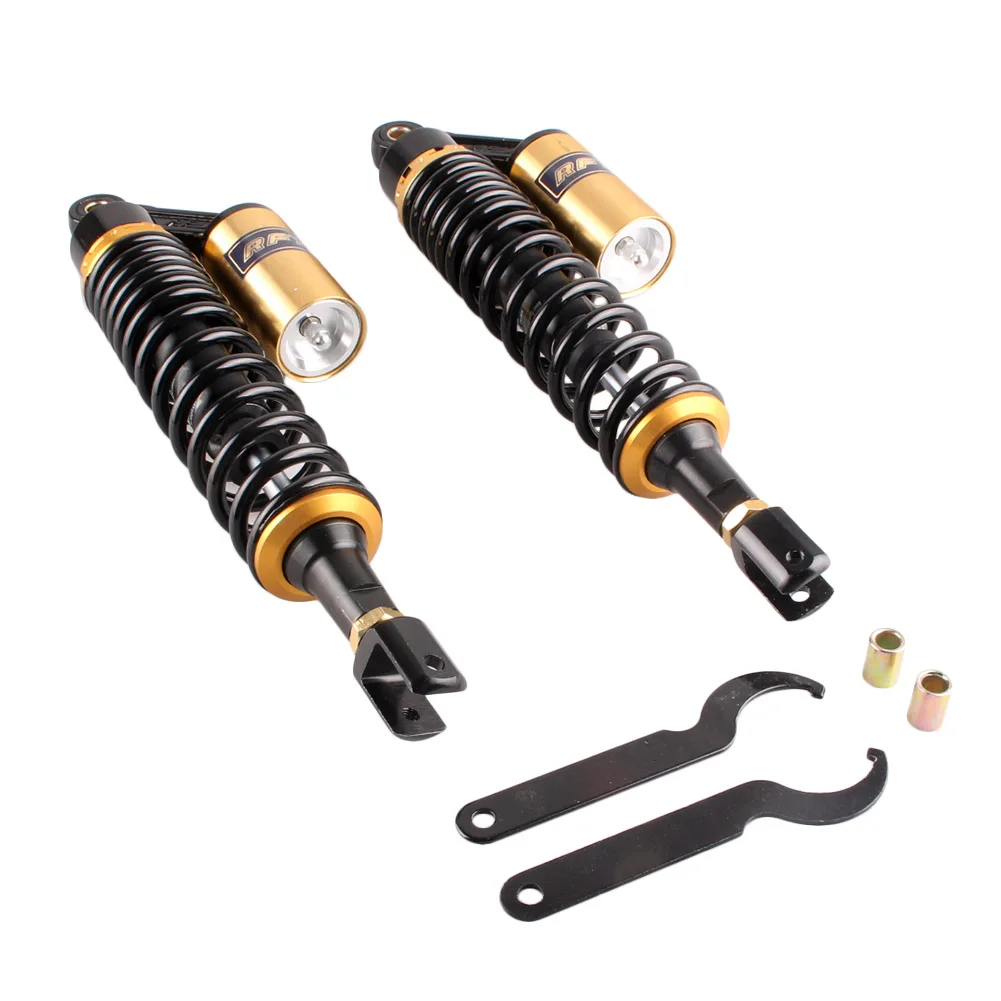 

390mm Rear Air Shock Absorbers Adjustable Black Gold Motorcycle Universal Clevis