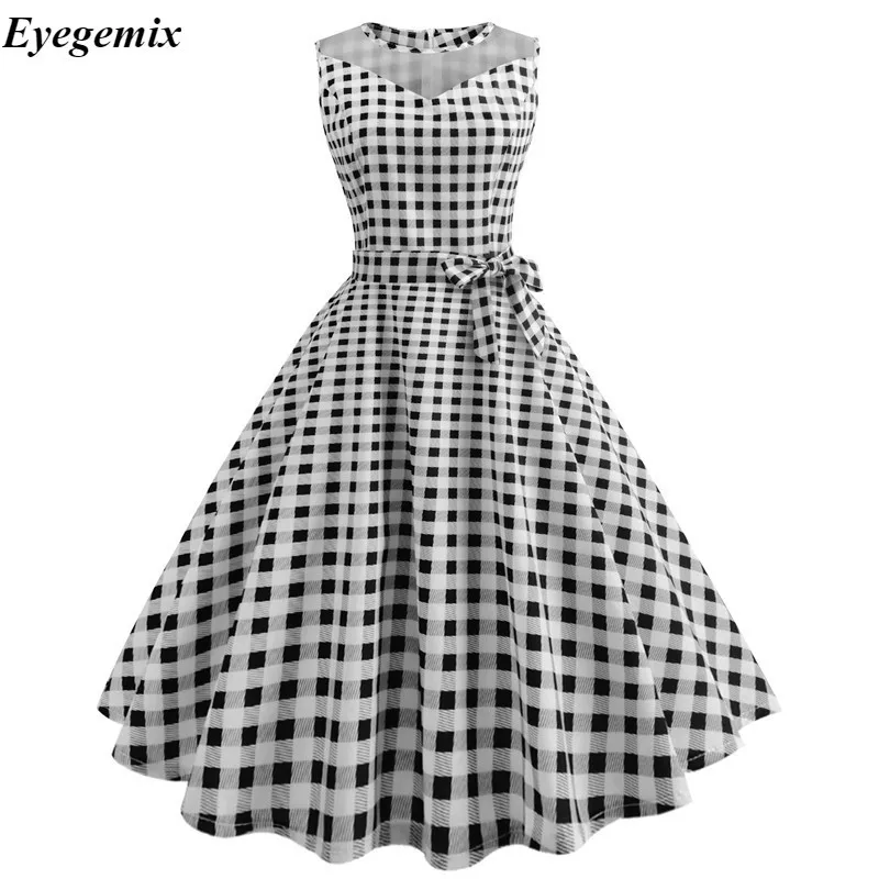 Roben Ete 2019 новое летнее женское клетчатое платье 1950 S 60 Robe винтажное с завязками на