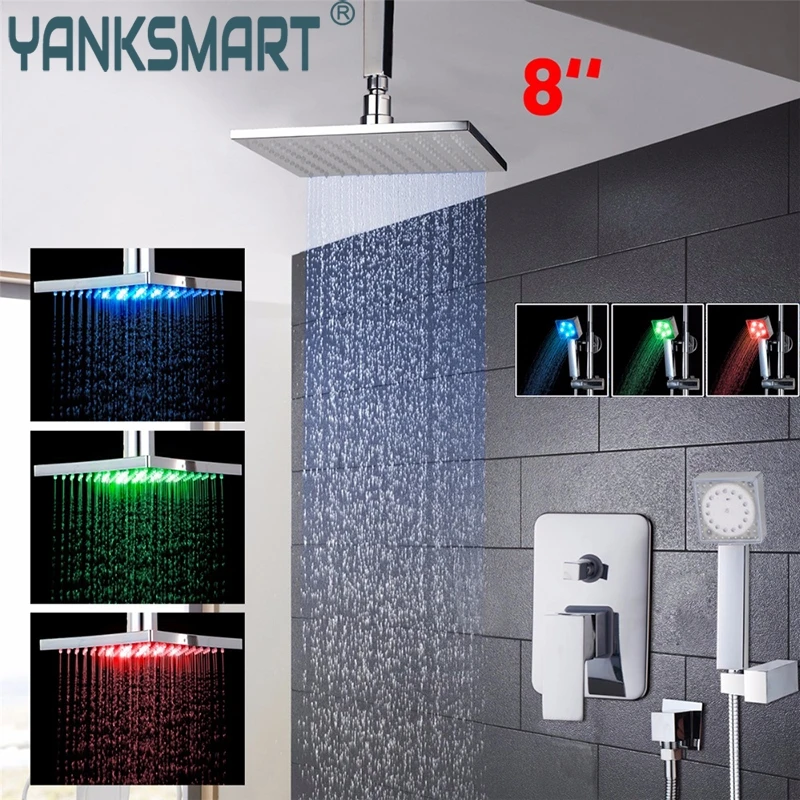 

Shower Set Mirror Finished Panel With Embedded ceiling Shower Head Rainfall Mist