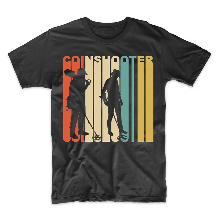 Retro 1970's Coinshooter Silhouette Metal Detecting Treasure Hunter T-Shirt New fashion Tee shirt Hot Selling Printed T shirts