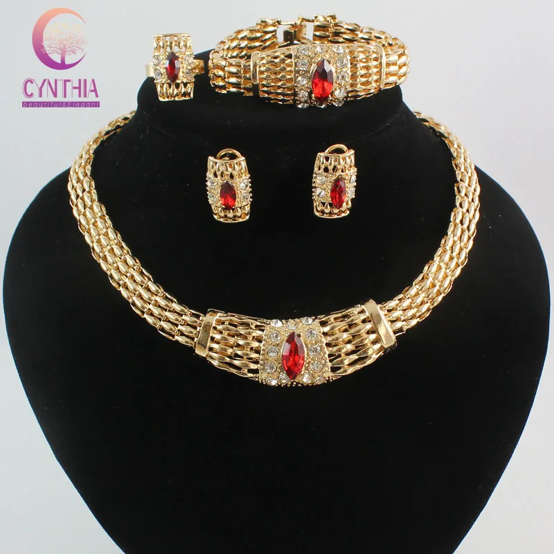 New trendy element gold color Crystal jewellery sets latest fashion top