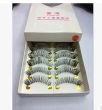 Free shipping hot sale 10Pairs Hand made full strip Fake False Eyelashes Natural Long ThickCotton Stem F06 Beauty Health Makeup