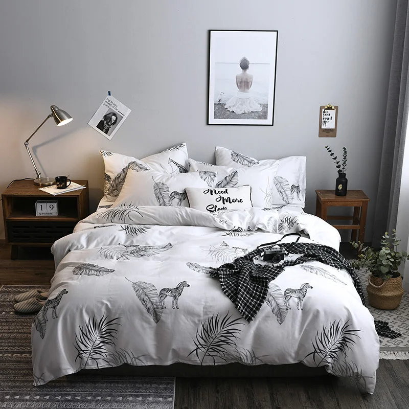 

White Print Bedding Set 3/4pcs Cotton Duvet Cover Sets Queen Full Twin Activity Bedding Sets Size Quilt Cover Sheet Set Bedroom
