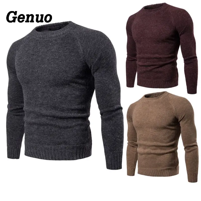 Genuo свитер в стиле пэчворк Для мужчин зимние однотонные трикотажный пуловер тянуть Homme О-образным вырезом Slim Fit повседневные свитеры одежда