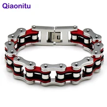 16 мм тяжелый панк рок мужские браслеты для байкеров ювелирные изделия черный красный 316L велосипед из нержавеющей стали браслет мотоцикл мужской браслет