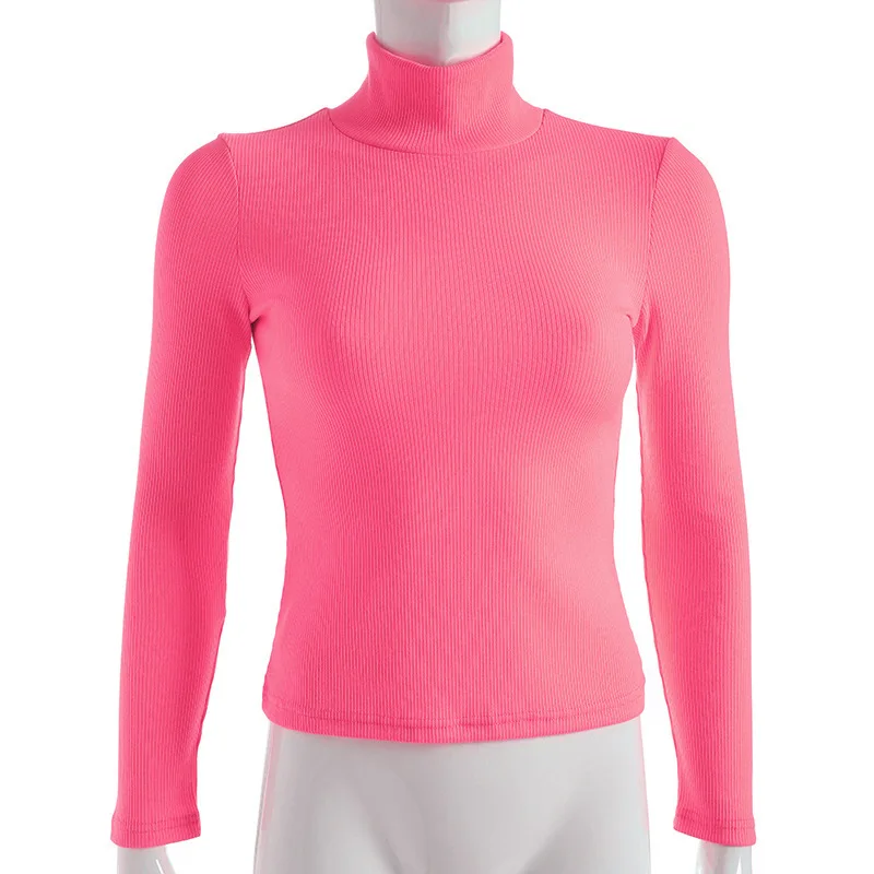 Neon Turtleneck Pullover Sweater Women Autumn Winter Fluorescent Green Long Sleeve Slim Whorl Solid Color Knitting Sweaters