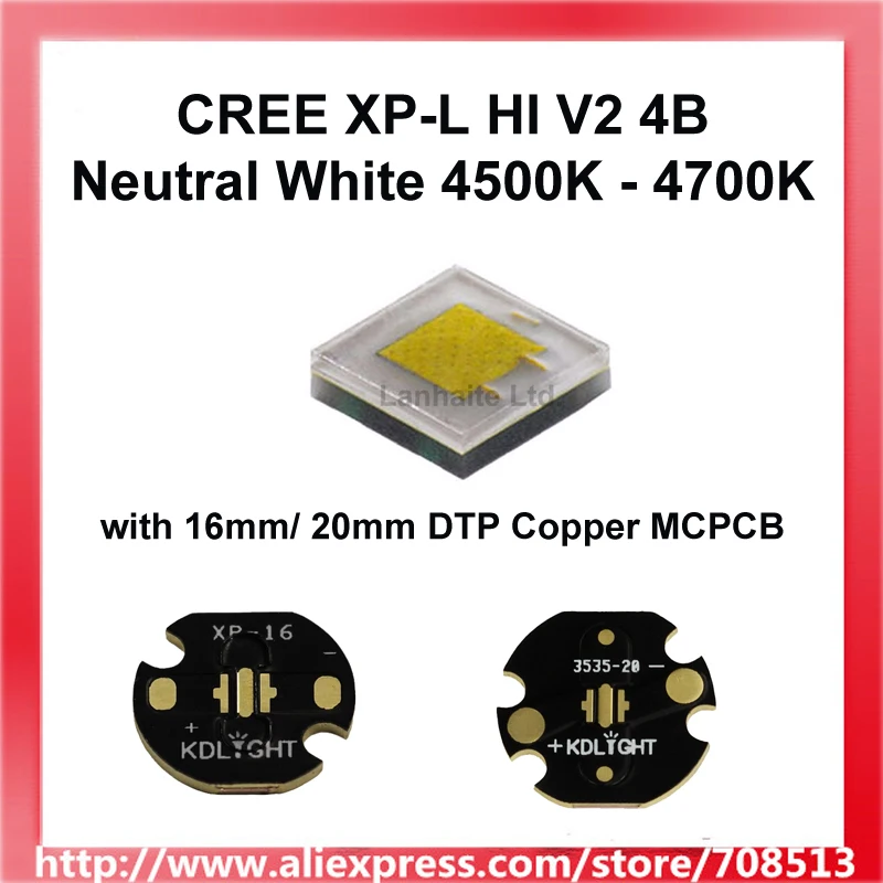 Cree XP L HI V2 4B нейтральный белый 4500K 4700K светодиодный излучатель может с голой или 16