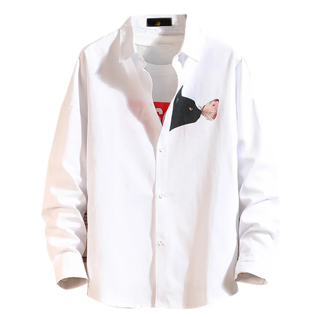 Мужская Повседневная модная Лоскутная рубашка с отворотом и длинными рукавами, топ, блузка, хип-хоп, Мужская джинсовая куртка в стиле ретро, уличный хип-хоп