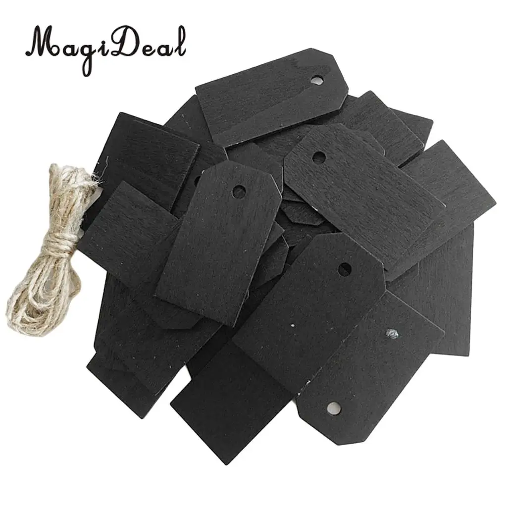25x Blank Wood Blackboard Wooden Gift Tags Hanging Label Plaque Wedding Party Christmas Chalkboard Message Board 56x31mm