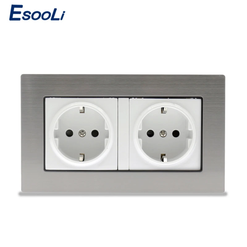 Esooli High Quality 146 86 Mm Eu Standard Double Socket Luxury Wall Power Outlet Stainless Steel Panel Electrical Plug Electrical Sockets Aliexpress