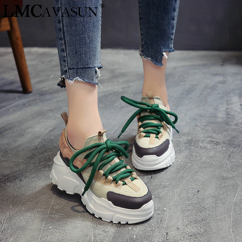 LMCAVASUN Korean 2019 Women Shoes High 5.5cm Increasing Sports Shoes Sports Shoes Daddy heavy bottomed shoes Woman Sneakers