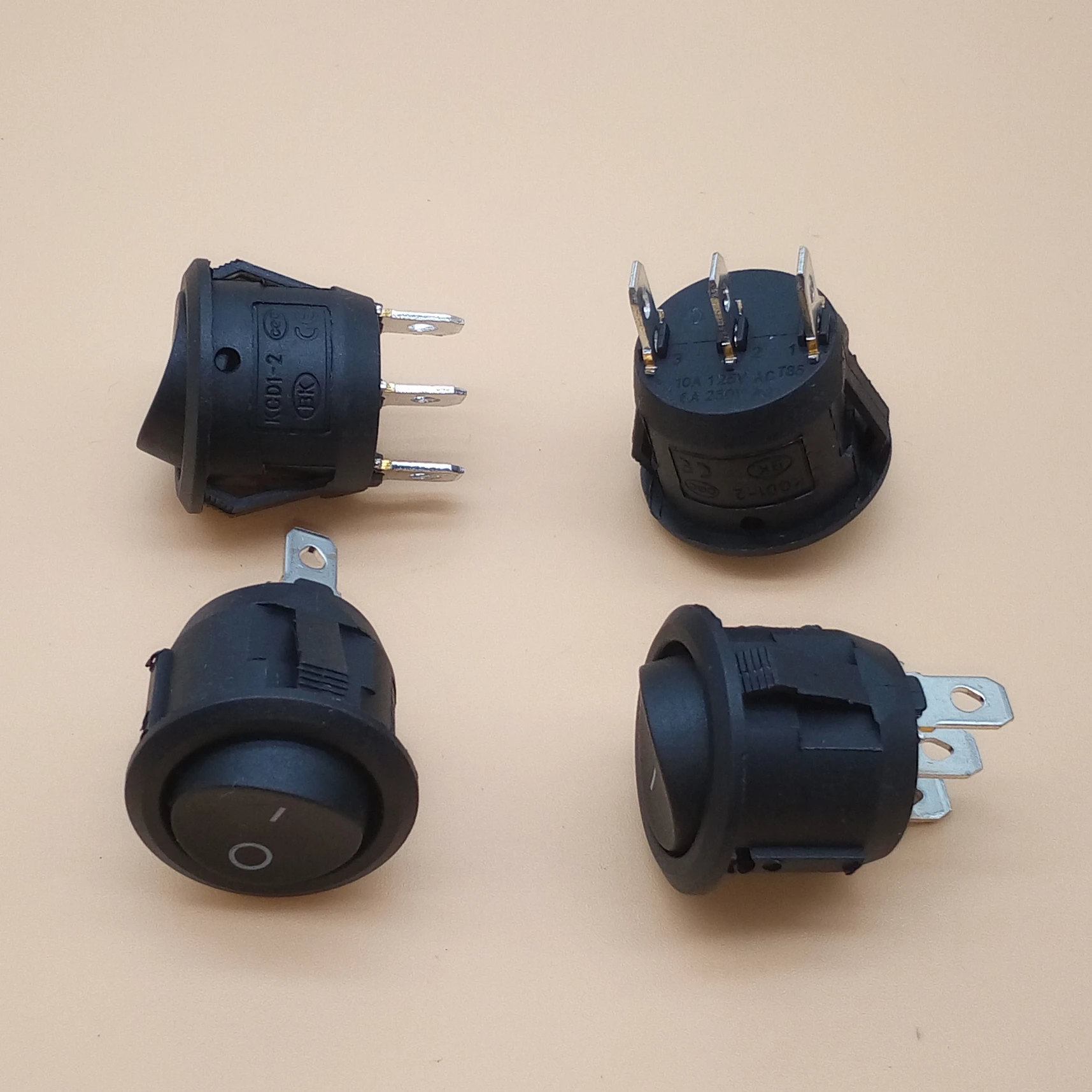 

10Pcs Mini Round Black 3 Pin SPDT ON-OFF Rocker Switch Snap-in KCD1-2 perforate diameter 20mm