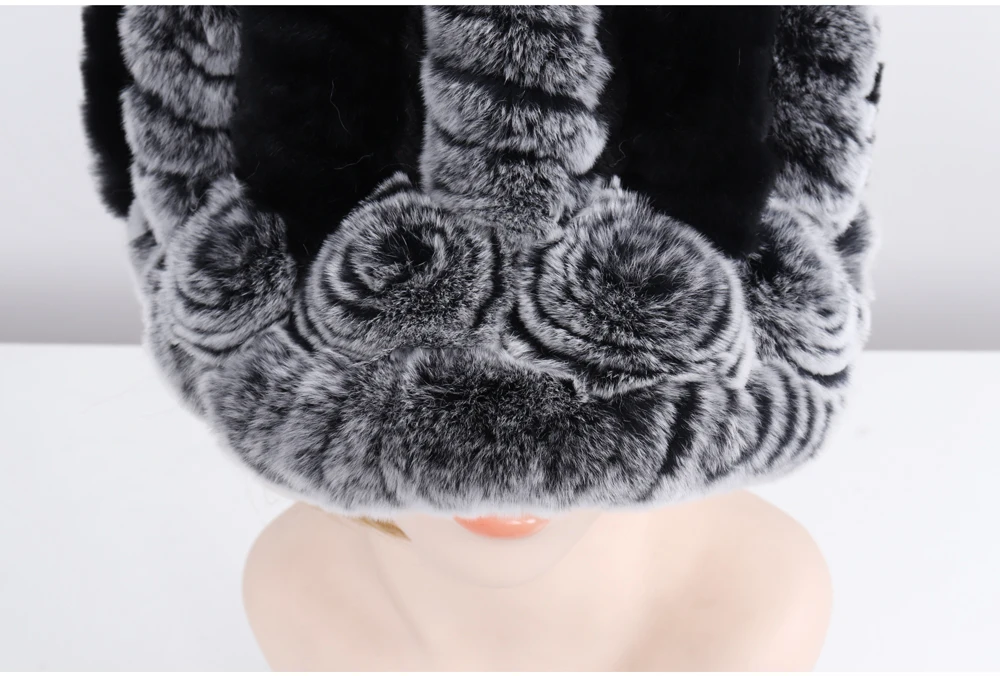Новые женские вязаные Настоящий мех кролика Полосатые Шляпы зимние теплые цветочные шапки из натурального меха женские шапки из натурального меха оптом и в розницу
