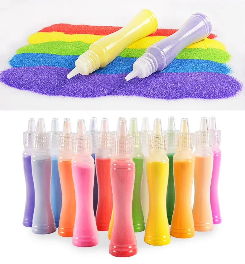  24pcs sand art paper with 12 colors bottle sand for children drawing toys/ Kids cartoon sand painti - 33004630149