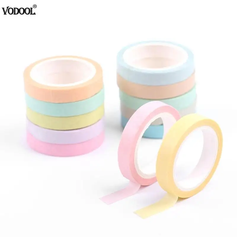 

VODOOL 12pcs Lovely Rainbow Washi Paper Candy Color Masking Adhesive Tape Scrapbooking Sticker School Stationery