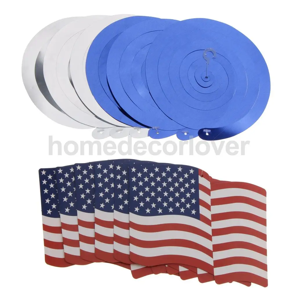 30pcs Hanging Swirls USA America Flag 4th July Independence Day Cutout Decor