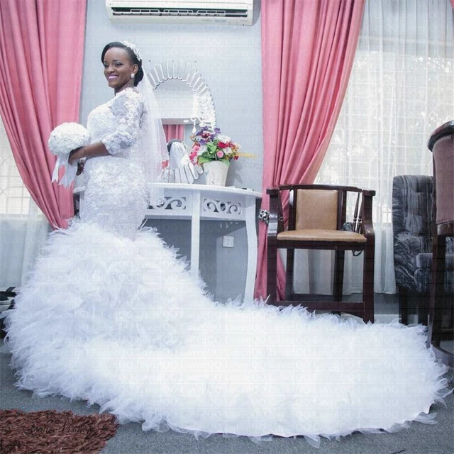 2022 Plus Size African Nigerian Wedding Mermaid Lace Wedding Dress