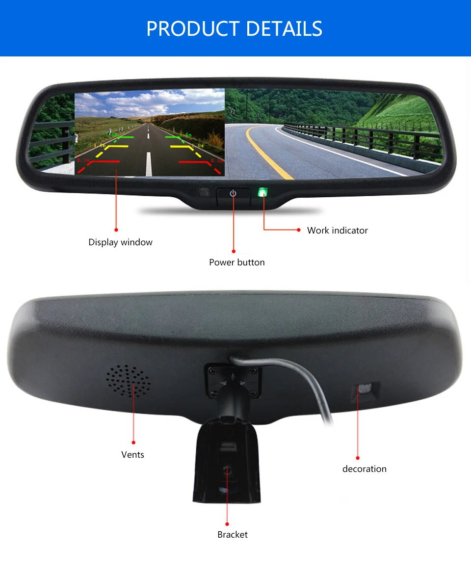 4 3 &quotTFT LCD зеркало заднего вида автомобильный монитор солнцезащитный козырек 800*480