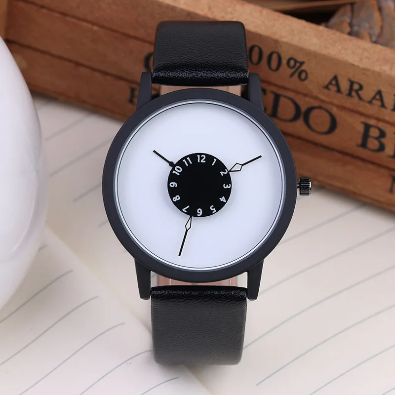 Relojes лидер продаж; Новинка творчески простой Женева любителей кварцевые часы черный белый кожаный ремешок унисекс спортивные часы Zegarki