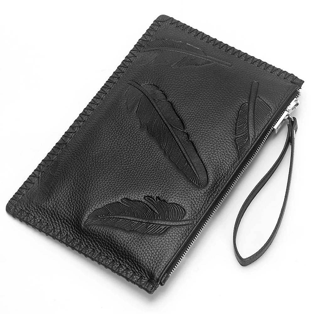 

Men's Ultra Thin Genuine Leather Clutch Large Cpacity Money Hand Bag Purse Eagle Feather Alligator Head Embossed Business Clutch