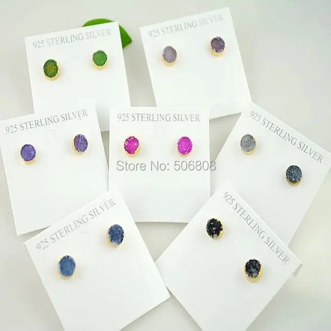 5 пар кварцевые серьги-гвоздики цвет красителя Очаровательные Круглые натуральный жеод запонка с друзами акриловые серьги в виде черепа ювелирные изделия