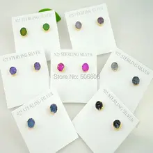 5 пар кварцевые серьги-гвоздики цвет красителя Очаровательные Круглые натуральный жеод запонка с друзами акриловые серьги в виде черепа ювелирные изделия