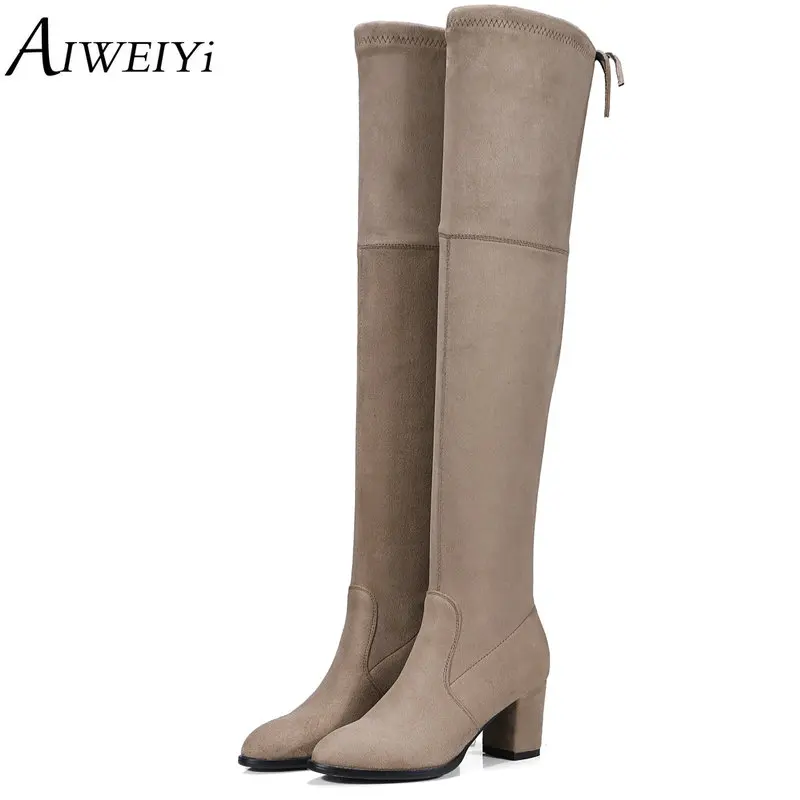 

AIWEIYi Over The Knee Boots For Women Square High Heel Platform Thigh High Boots Spring Autumn Casual Shoes Woman Size 34-43