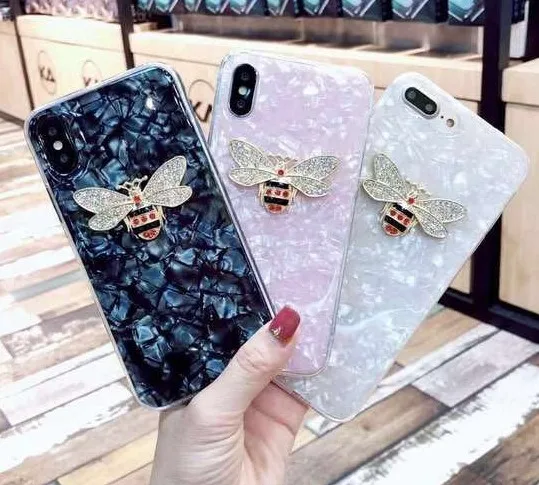 Kuutti Squishy Pink Black White Luxury Rhinestone Metallic Bee Silicone Phone Cases for iPhone 6s CaseS 6 7 8 Plus X |