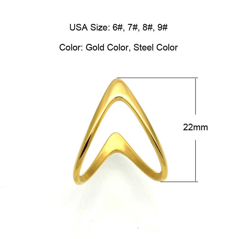 BORASI Fashion Jewelry V Ring For Women Gold Color Stainless Steel Exquisite Shiny Polished Double V Shape Knuckle Ring 2017 3
