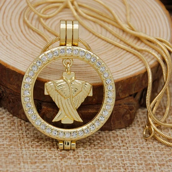 

Fashion Jewelry 35mm Coin Holder Necklace Pendant fit 33mm Coins Gold Angel Wing Choker Necklace Women CNG0106