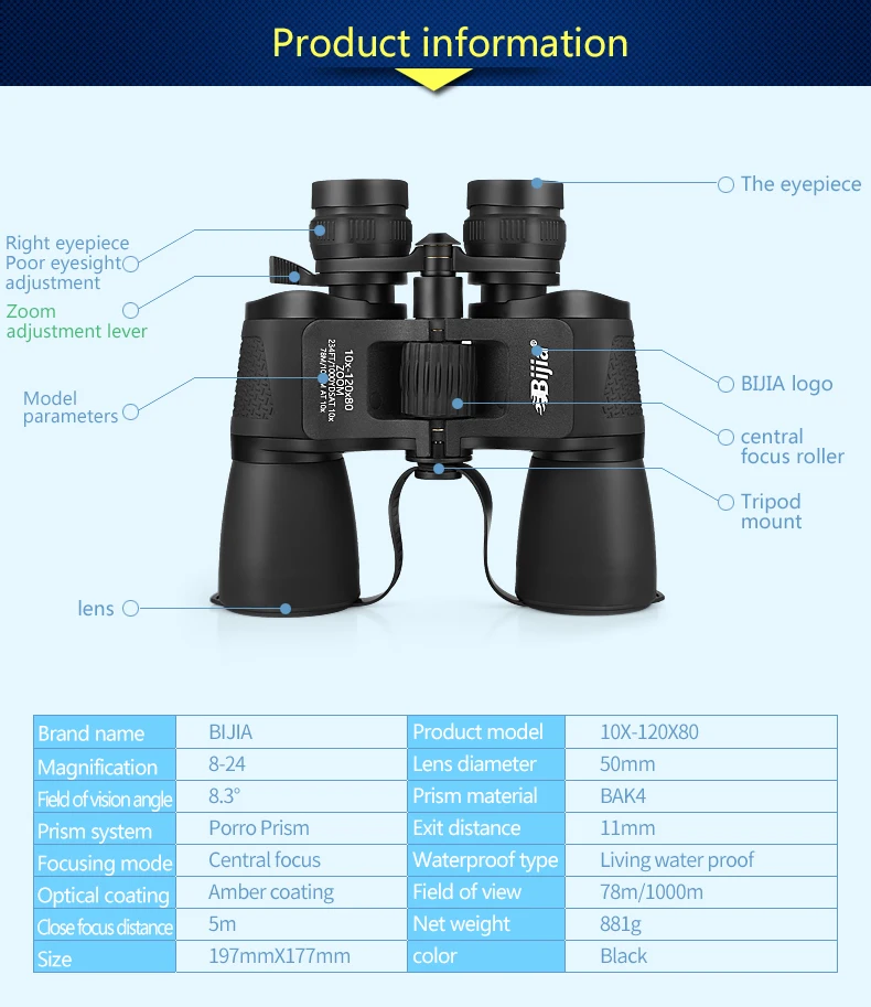 BIJIA 10-120X80 телескоп Бинокль дальний зум Охота профессиональный HD азот водонепроницаемый