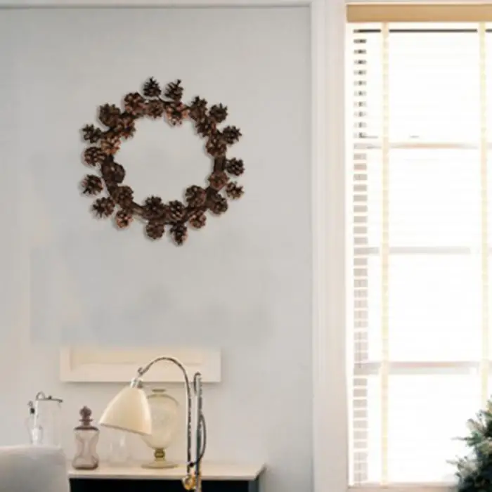 Artificial Pinecone Garland Door Hanging Ornaments Christmas Wreath for Home Decor Hogard