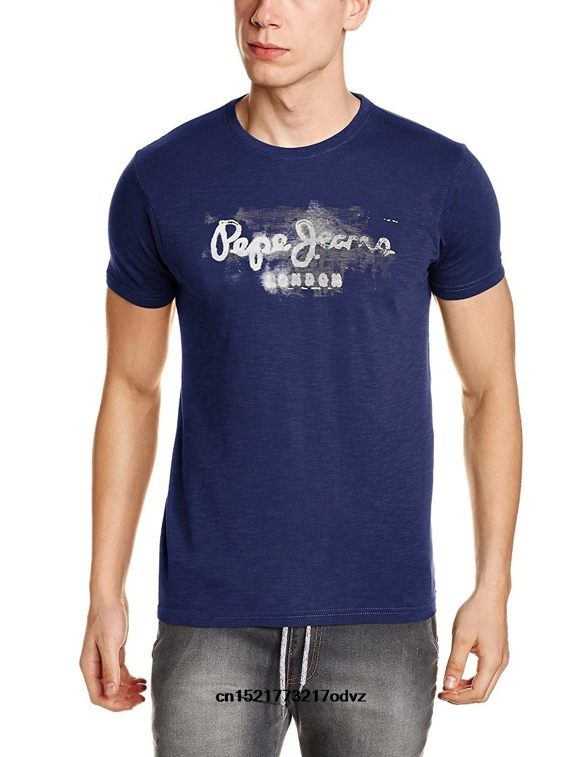 

Men T shirt Nwt Jeans Navy Pepe Printed Slim Fit Round Neck Cotton Cotton funny t-shirt novelty tshirt women