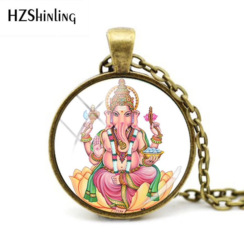 HZSHINLING Lord Ganesh Ganesha индуистский слон ожерелье индуистский Ганеш ювелирные изделия изображение ожерелье со стеклянной подвеской ожерелье