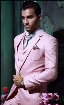 

Custom Made Handsome One Button Pink Groom Tuxedos Notch Lapel Best Man Groomsman Men Wedding Suits ( jacket+Pants+vest+tie)