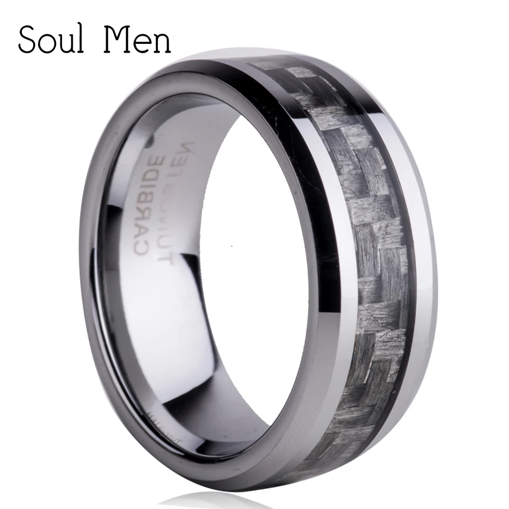 8MM Grey Carbon Fiber Tungsten Carbide Rings For Men Fashion Brand