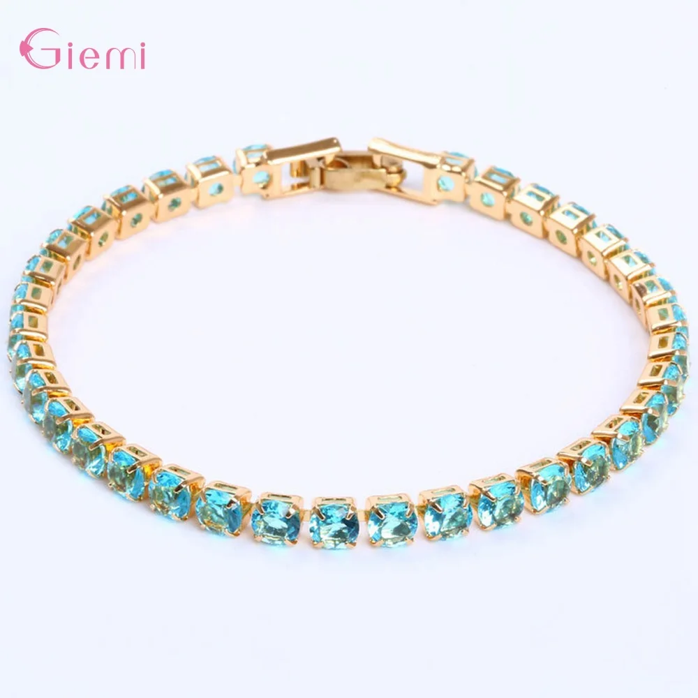 New Fashion Adjustable Tennis Bracelets For Women Shiny Crystal Silver Color Chain Bangle and Bracelet Jewelry Gift - Metal Color: 17cm