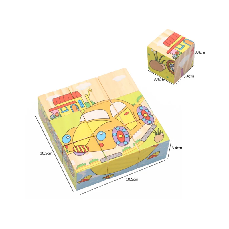 3D головоломка Деревянный мультфильм головоломка животное игрушечный транспорт 6 сторон деревянные головоломки строительные блоки деревянные блоки