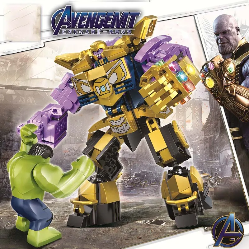  Marvel DC Super heroes Hulk vs.Thanos Mech robot Infinity Gauntlet Model Building Blocks Toys For C