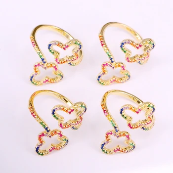 

6PCS, CZ Crystal Jewelry Gold Color Micro Pave Zirconia Rainbow Colorful Double Buttflys Rings