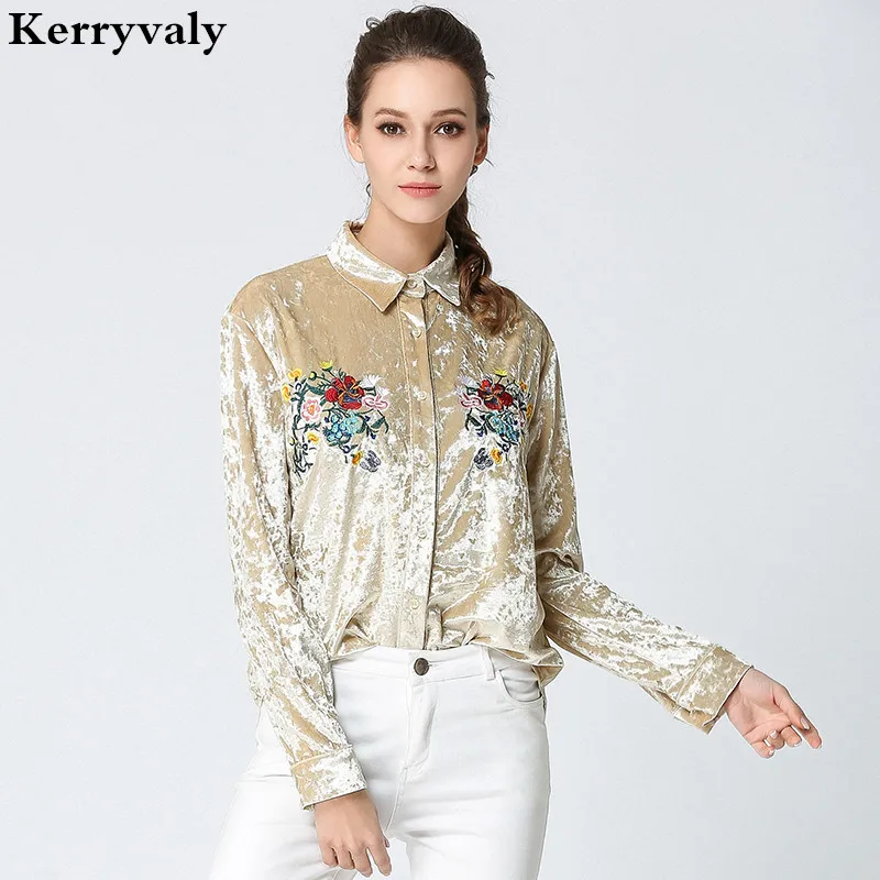 Lapel Vintage Long Sleeve Velvet Winter Shirt Women Tops
