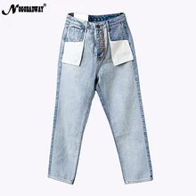 Джинсы с высокой талией, женские прямые джинсы бойфренда,, зима, весна, обтягивающие, из кусков, Ретро стиль, повседневные, на пуговицах, брюки, Новинка