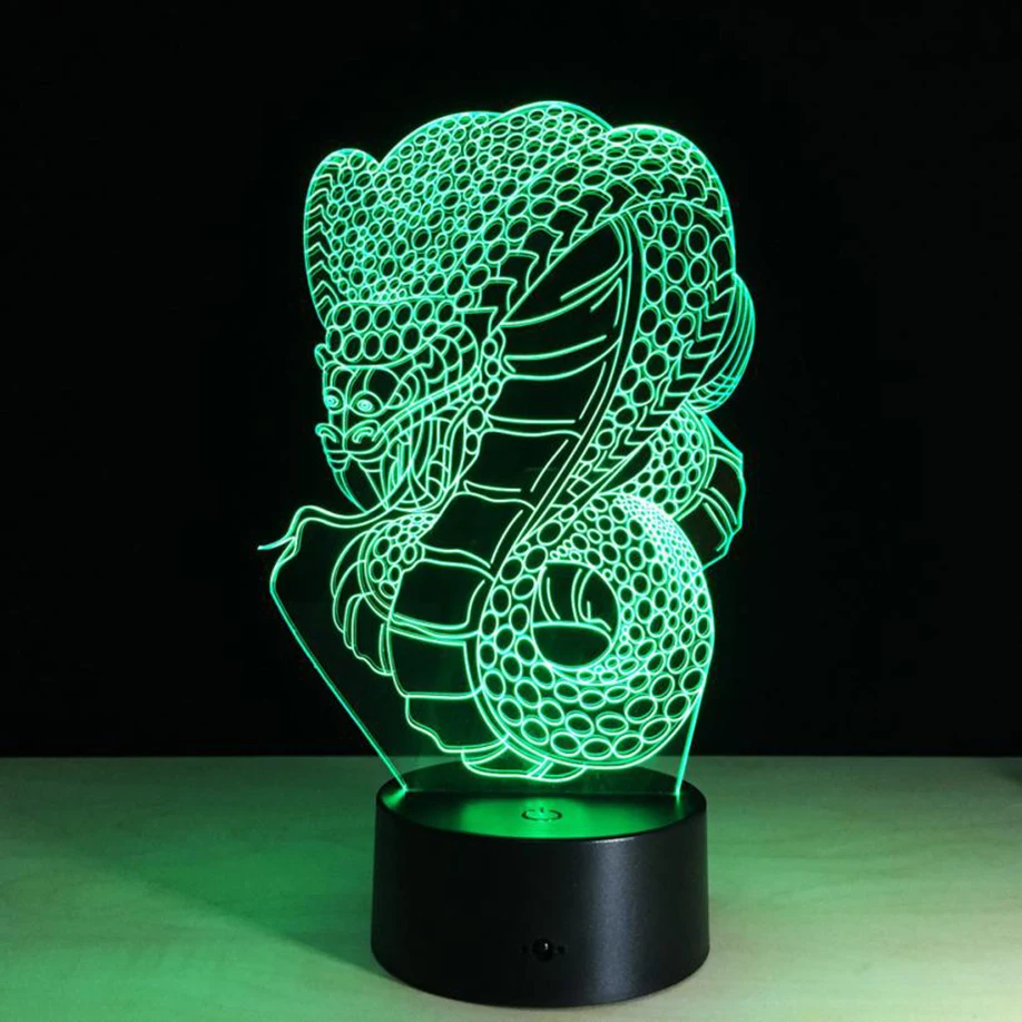 3D illusion Visual Snake 3D Printing LED Night Light 7 Colors Change